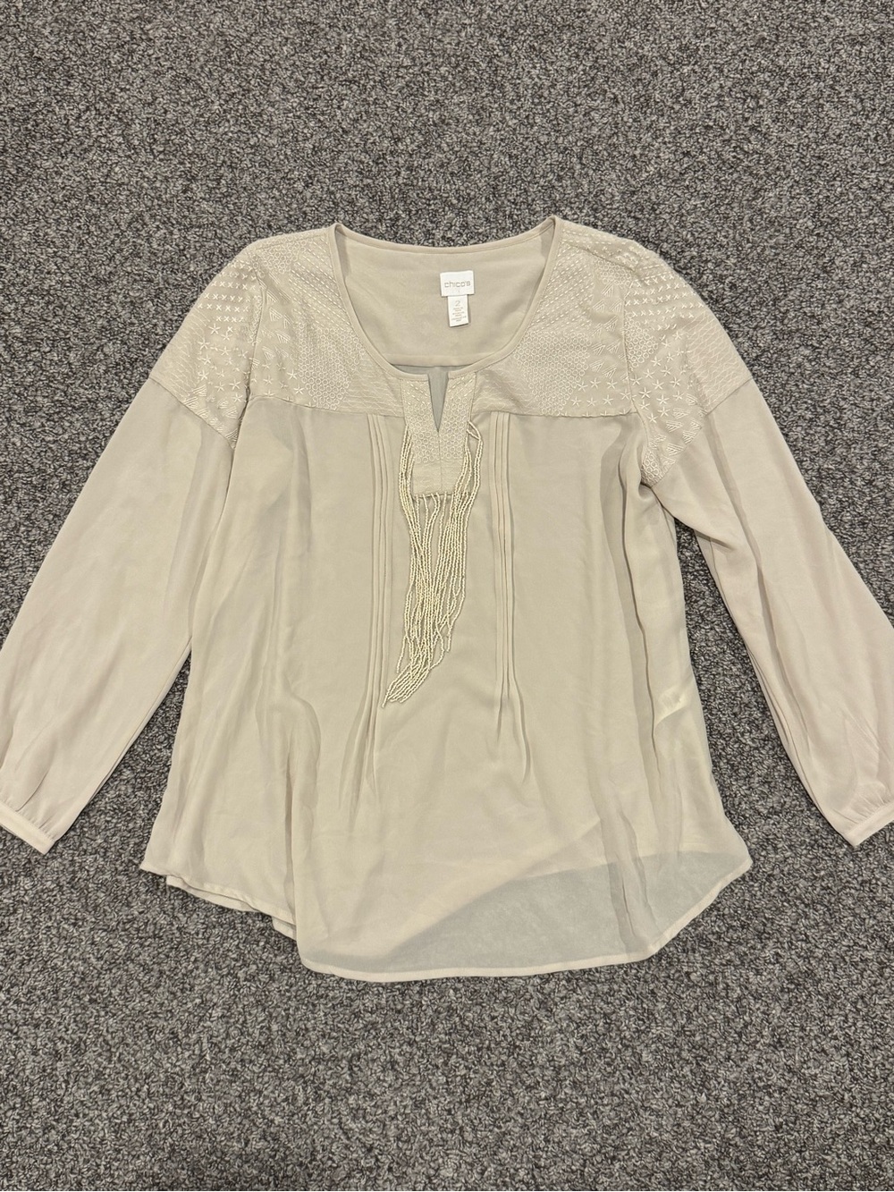 Chico's Top/ Beaded Fringe (Chicos size 2) - Picture 2 of 6